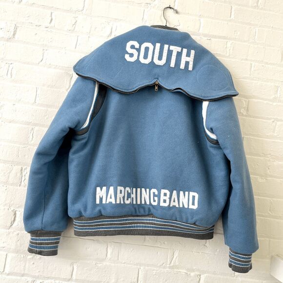 Unisex Holloway Varsity Jacket Heavy Wool Leather Accents Hood L/XL, 90s Vintage - Picture 2 of 12